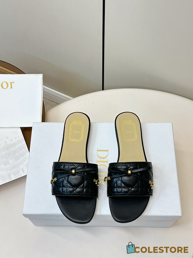Colestore Dior Cannage Heeled Slide Black Quilted Cannage Lambskin 3.5cm - 1