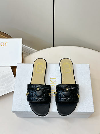 Colestore Dior Cannage Heeled Slide Black Quilted Cannage Lambskin 3.5cm