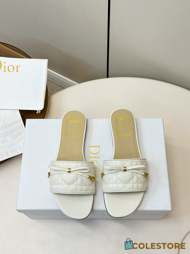 Colestore Dior Cannage Heeled Slide Latte Quilted Cannage Lambskin 3.5cm - 1