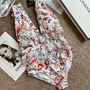 Colestore Chanel Floral Crisscross Plunging One Piece Swimsuit  - 1