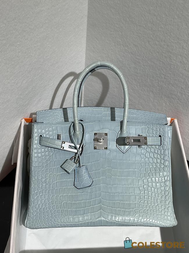 	 Colestore Hermès Birkin 30 Retourne Bleu Ciel Matte Croco Silver Hardware  - 1