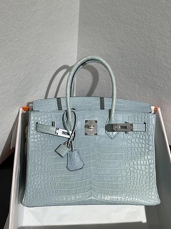 	 Colestore Hermès Birkin 30 Retourne Bleu Ciel Matte Croco Silver Hardware 