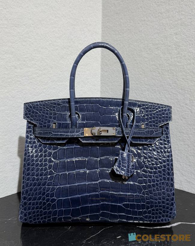 	 Colestore Hermès Birkin 30 Blue Sapphire Porosus Croco Silver Hardware - 1
