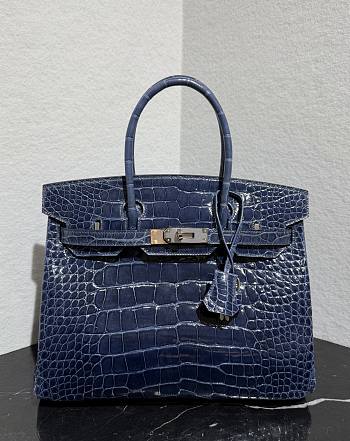 	 Colestore Hermès Birkin 30 Blue Sapphire Porosus Croco Silver Hardware