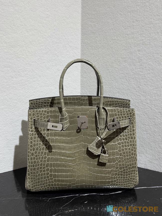 	 Colestore Hermès Birkin 30 Gris Tourterelle Shiny Porosus Crocodile Silver Hardware - 1