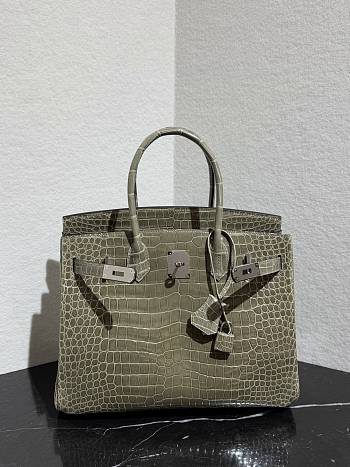 	 Colestore Hermès Birkin 30 Gris Tourterelle Shiny Porosus Crocodile Silver Hardware