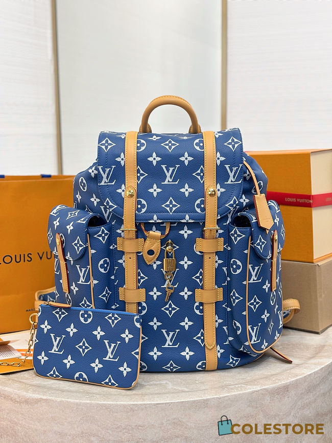 Colestore Louis Vuitton Christopher P9 MM Backpack Blue 44x38x12.5cm - 1