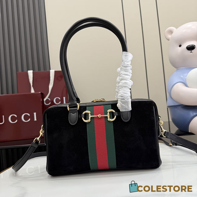 Colestore  Gucci Borsetto medium boston bag in Black suede 28x15x10cm - 1