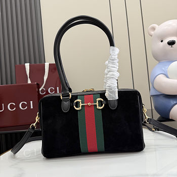 Colestore  Gucci Borsetto medium boston bag in Black suede 28x15x10cm