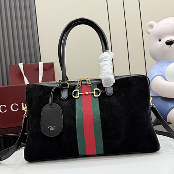 Colestore  Gucci Borsetto large boston bag in Black suede  38.5x22.5x13cm