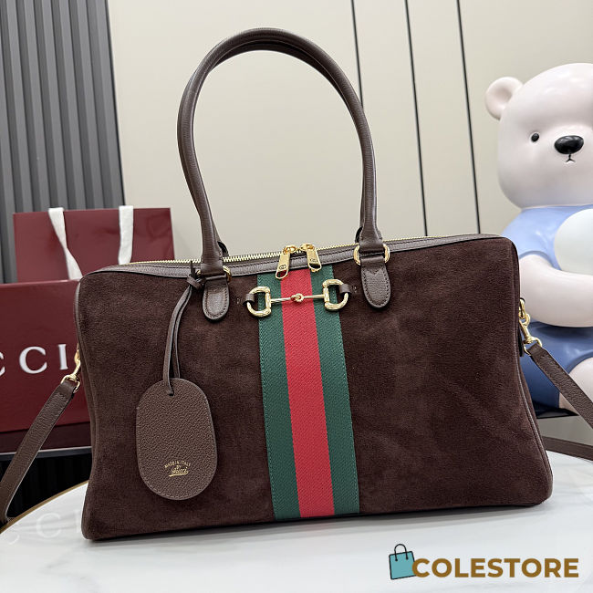 Colestore  Gucci Borsetto large boston bag in Dark Brown suede  38.5x22.5x13cm - 1
