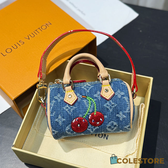 Colestore  Louis Vuitton LV x TM Micro Speedy Denim Cerise Bag Charm - 1