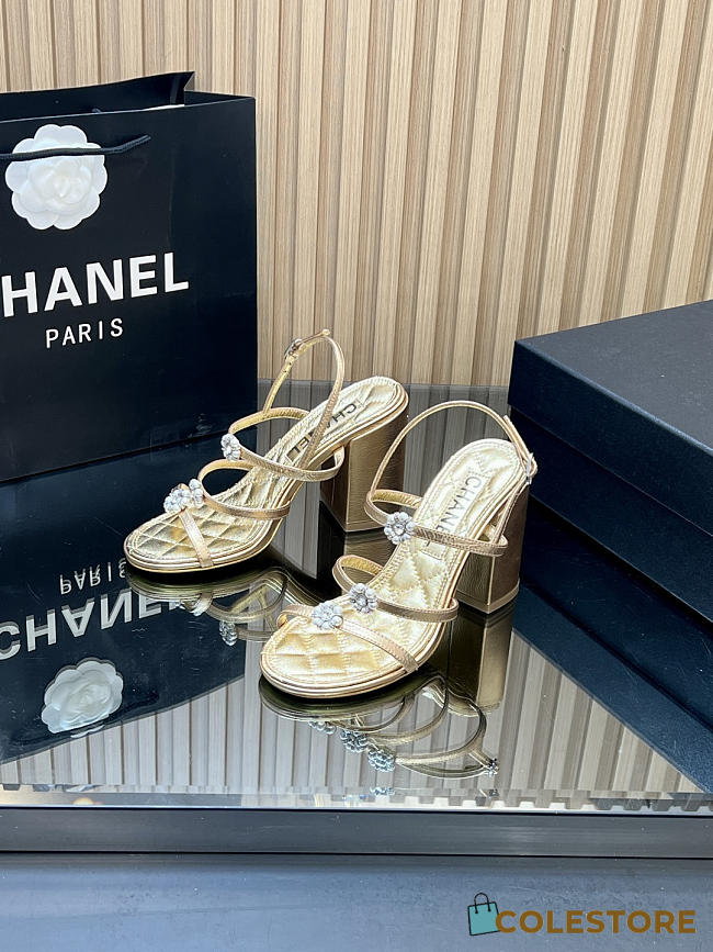 Colestore Chanel Sandals   Sheepskin with a metallic sheen  Gold 95mm - 1