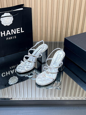Colestore Chanel Sandals   Sheepskin with a metallic sheen  Silver 95mm