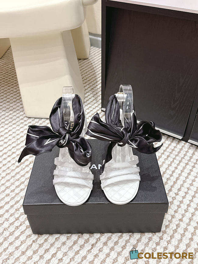Colestore Chanel Sandals   Sheepskin & Silk  White & Black - 1
