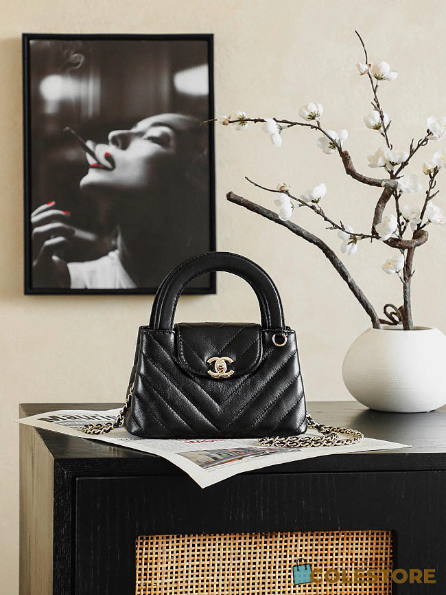 Colestore Chanel Mini Shopping Bag   Shiny Lambskin & Gold-Tone Metal  Black  13 x 19 x 7cm - 1