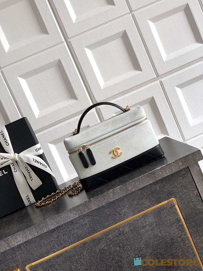 Colestore Chanel Vanity with Chain   Suede Calfskin, Shiny Lambskin & Gold-Tone Metal  Grey & Black  17 x 19.5 x 5cm - 1