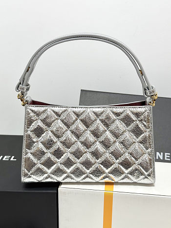 Colestore Chanel Small Top Handle Bag Metallic Lambskin  Gold-tone metal Silver 23x14x7cm