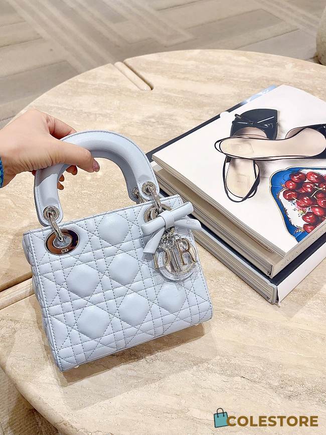 Colestore Dior Mini Lady Dior Bag with Chain Ice Blue Cannage Lambskin 17x7x15cm - 1