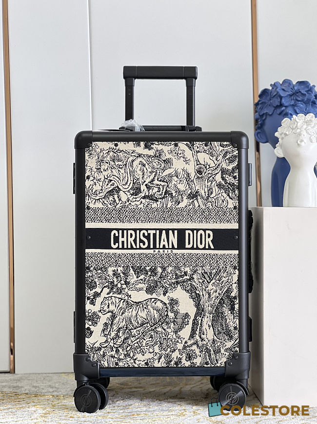 Colestore Dior Suitcase Blue and Ecru Toile de Jouy Reverse Embroidery 57x37x21cm - 1