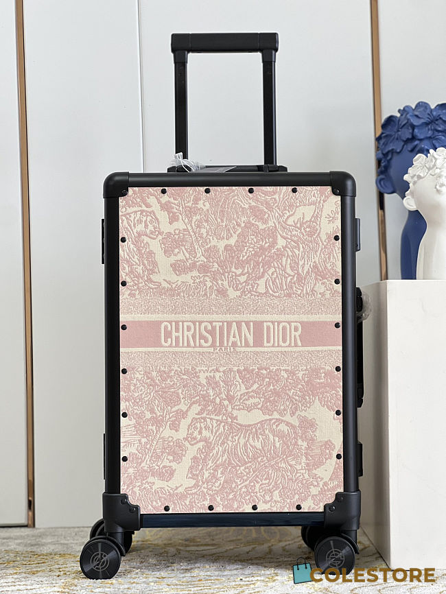 Colestore Dior Suitcase Ecru and Pink Toile de Jouy Embroidery 57x37x21cm - 1