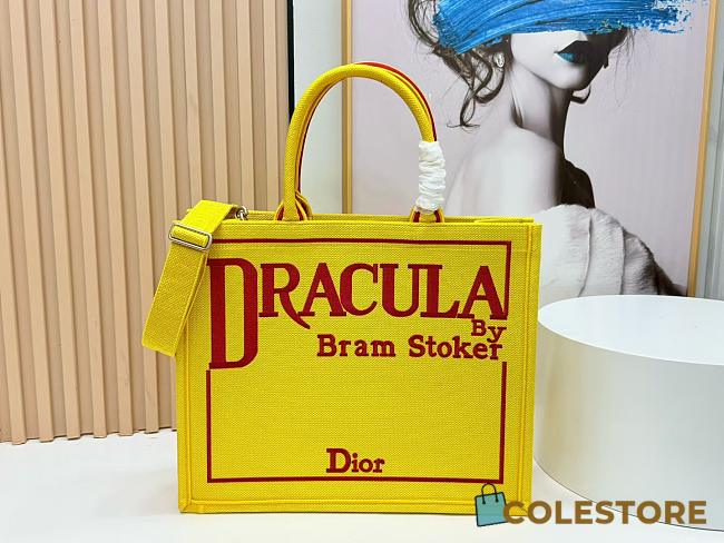 Colestore Dior Large Book Tote Bag  Yellow background with red book cover pattern embroidery (42 x 35 x 18 cm) - 1
