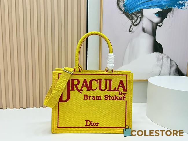 Colestore Dior Medium Book Tote Bag  Yellow background with red Book Cover pattern embroidery (36 x 31.5 x 14 cm) - 1