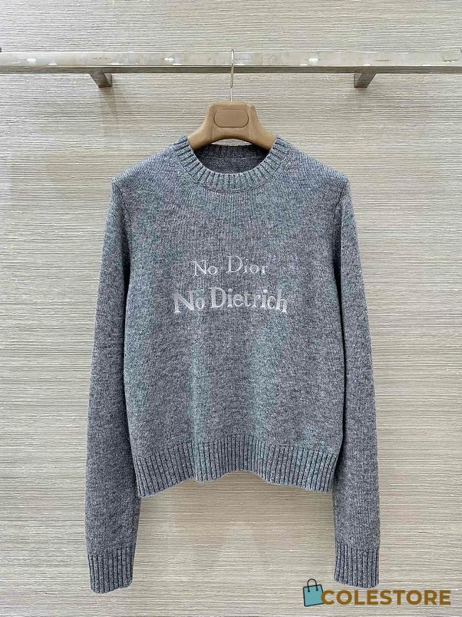 Colestore Dior No Dior, No Dietrich Embroidered Sweater Gray Cashmere Knit - 1