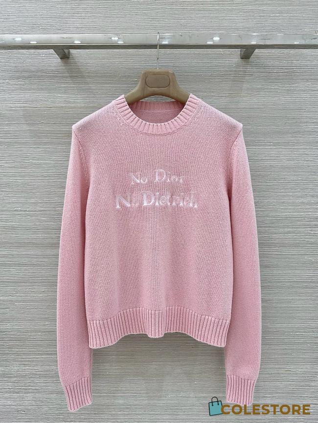 Colestore Dior No Dior, No Dietrich Embroidered Sweater Pink Cashmere Knit - 1