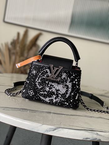 Colestore Louis Vuitton Capucines Mini Crystal Embroidery Bag Black 21 x 13.6 x 8 cm