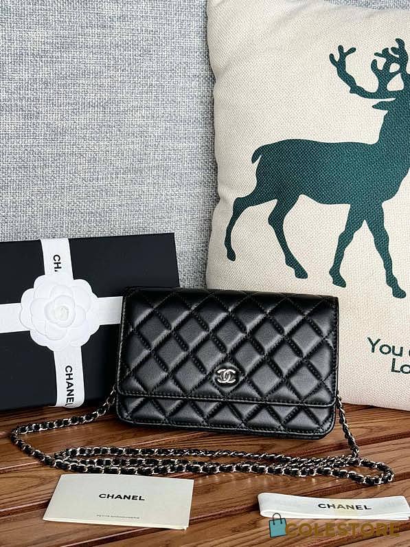 Colestore Chanel Woc on Chain in Lambskin Silver Hardware Black 19cm  - 1