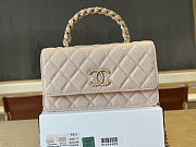 Colestore Chanel Mini Flap Bag with Top Handle Grained Grained Gold-tone Diamond quilting Light Beige 19cm - 6