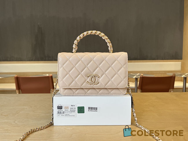 Colestore Chanel Mini Flap Bag With Top Handle Grained Calfskin Gold Hardware Light Beige 19cm - 1