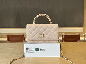 Colestore Chanel Mini Flap Bag With Top Handle Grained Calfskin Gold Hardware Light Beige 19cm