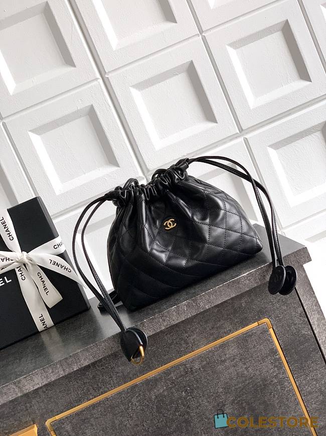 Colestore Chanel Clutch with Leather Strap   Lambskin & Gold-Tone Metal  Black  12 x 18 x 5cm - 1