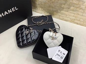 Colestore Chanel Timeless Heart Double Bag Small Patent Black / White 15x13x2cm