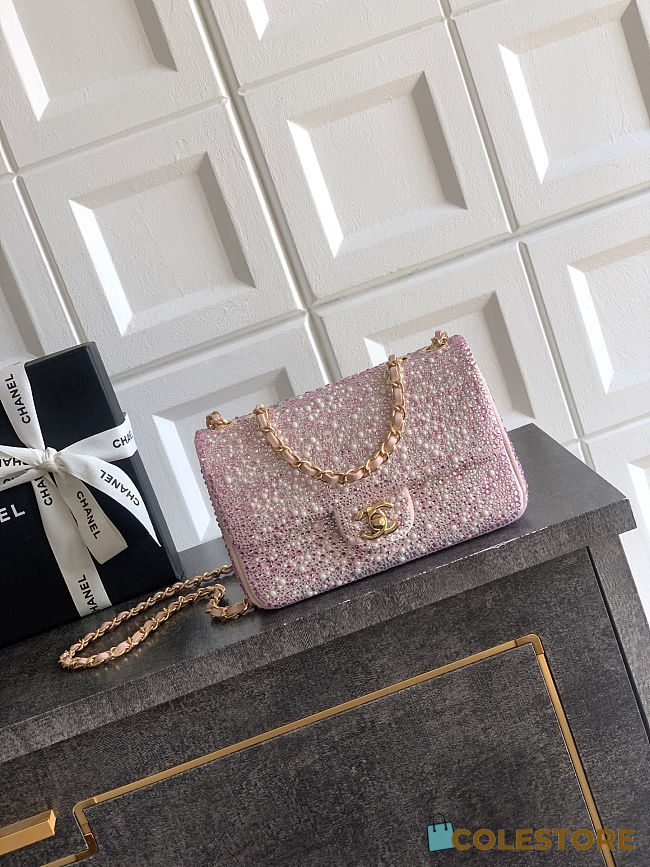 Colestore Chanel Evening Bag   Diamanté, Imitation Pearls & Gold-Tone Metal  Dark Pink, Pearly White & Light Pink  13 x 21 x 8cm - 1
