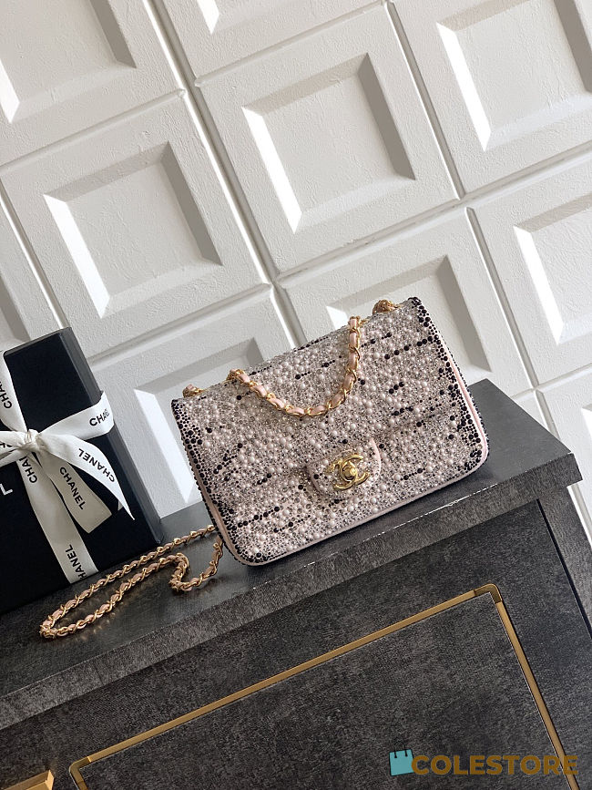 Colestore Chanel Evening Bag   Strass, Imitation Pearls & Gold-Tone Metal  Black, Pink, Pearly White & Gold  13 x 21 x 8cm - 1