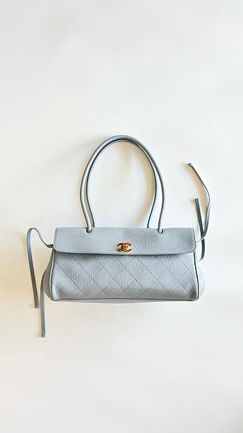 	 Colestore Chanel SMALL SHOPPING BAG Grained Calfskin & Gold-Tone Metal Light Grey 15 x 30.5 x 11.5cm