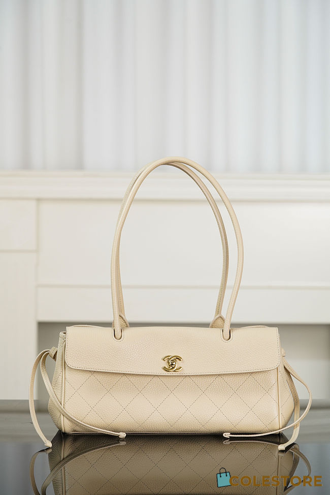	 Colestore Chanel SMALL SHOPPING BAG Grained Calfskin & Gold-Tone Metal Light Beige 15 x 30.5 x 11.5cm - 1