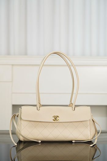 	 Colestore Chanel SMALL SHOPPING BAG Grained Calfskin & Gold-Tone Metal Light Beige 15 x 30.5 x 11.5cm
