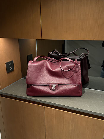 Colestore Chanel Maxi Flapbag   Grained Calfskin & Silver Metal  Dark Burgundy  26 x 38.5 x 11cm