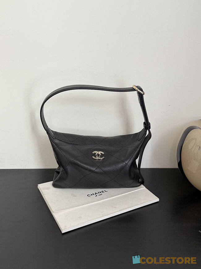 Colestore Chanel Hobo Handbag   Shiny Lambskin & Gold-Tone Metal Black  13 x 23 x 8cm - 1