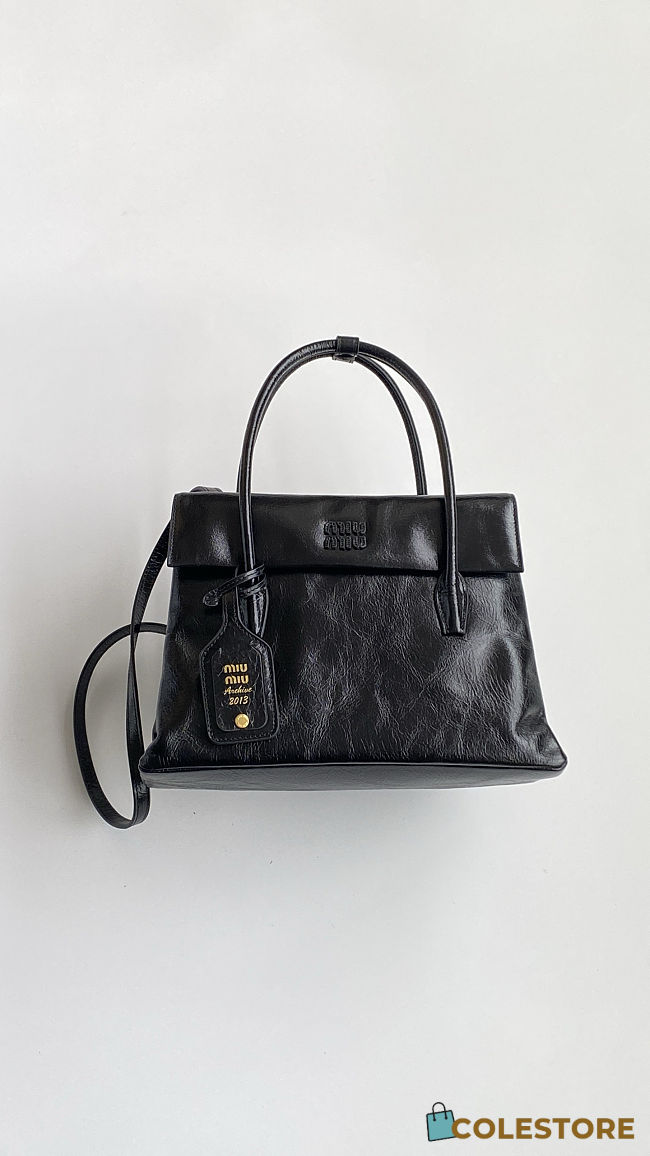 Colestore  Miu Miu Black Solitaire Shiny Leather Bag 28x19.5x11cm - 1
