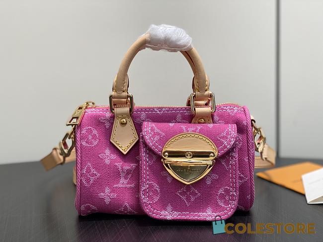 	 Colestore Louis Vuitton Nano Speedy Fuchsia Denim 16×7.5×10cm - 1