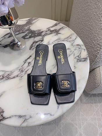 Colestore Chanel CC Logo Slide Sandals Lambskin & Gold-Tone Metal, Black