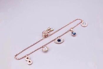 Colestore Swarovski Symbolica bracelet Crystal pearl, Clover, evil eye and horseshoe, Blue, Gold-tone plated