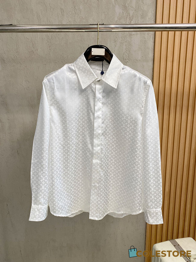 Colestore  Louis Vuitton Mini Monogram Silk Evening Shirt White  - 1
