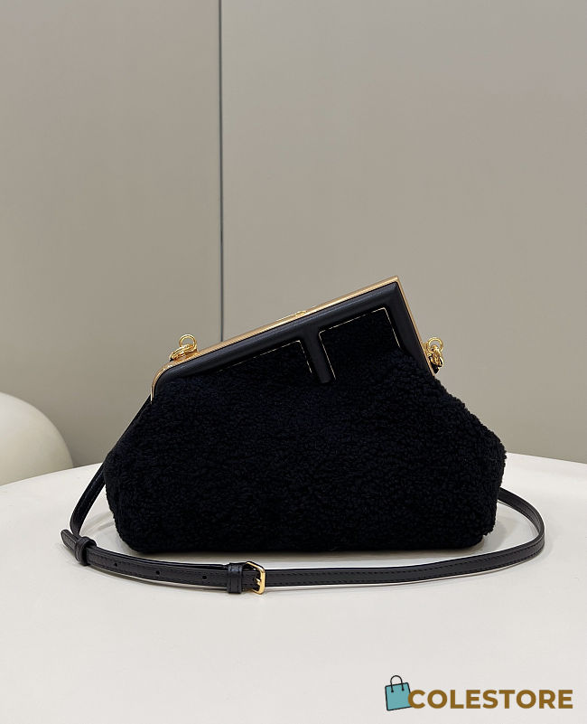 Fendi First Small Black Fur Bag Size 26x9.5x18cm - 1