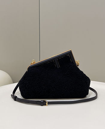 Fendi First Small Black Fur Bag Size 26x9.5x18cm
